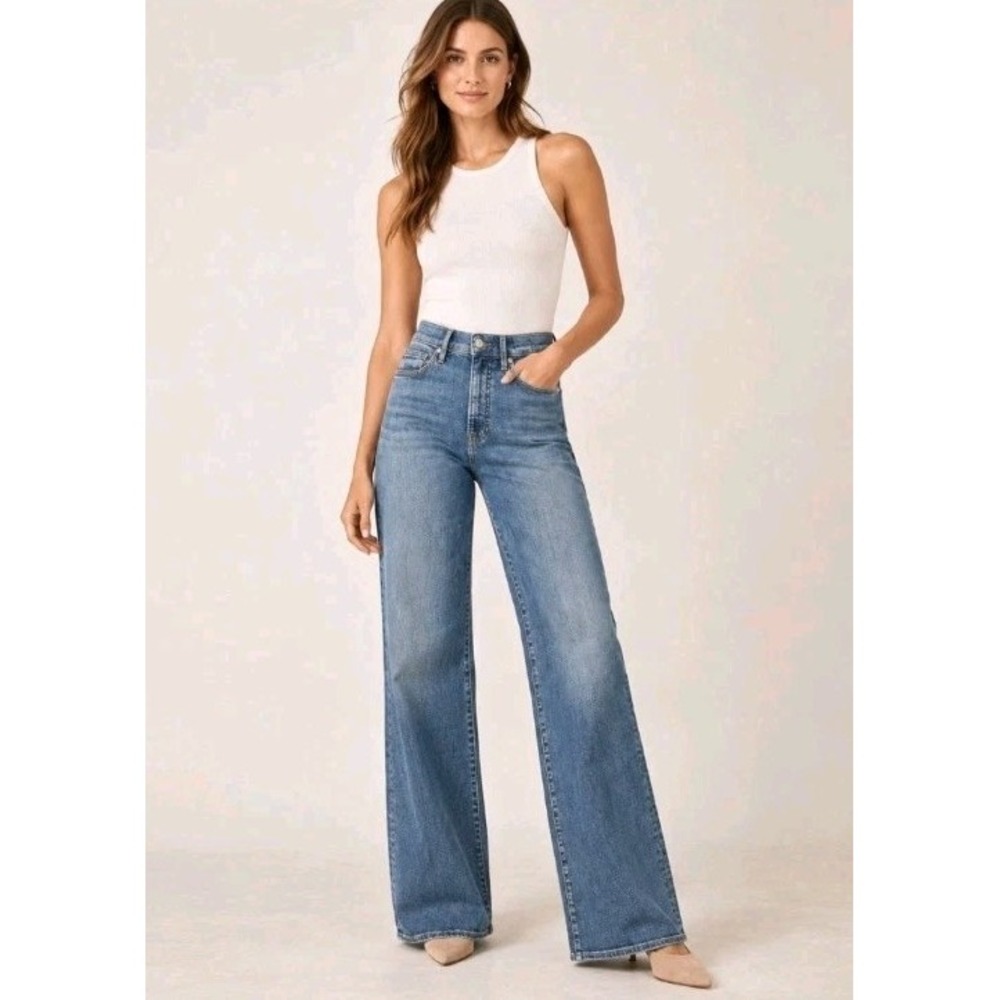 Veronica Beard Taylor Relaxed High Rise Wide Leg Jeans Blue Size 32 Inseam 32